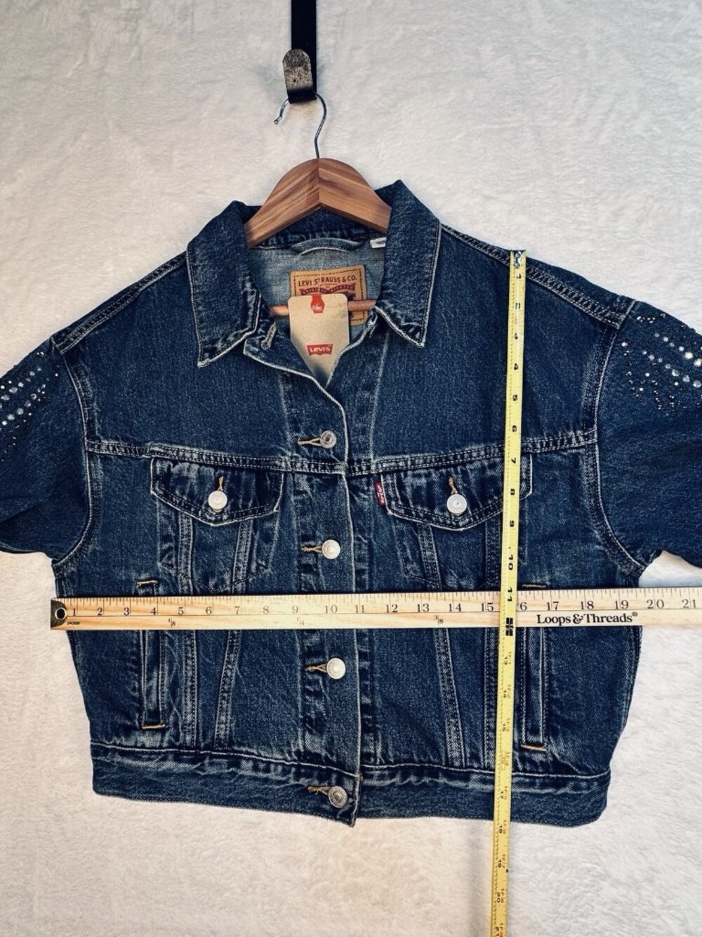 Levi's 90's Trucker Jacket Small Shrunken Rhinestone Denim Jacket D.Wash Western - Picture 12 of 13